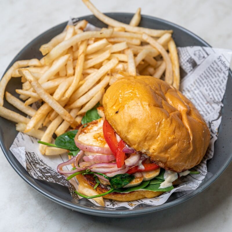 Haloumi Burger With Hot Chips Restaurants Bella Vista Nsw